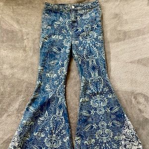 Free People Paisley Embroidered Flare Leg Jeans